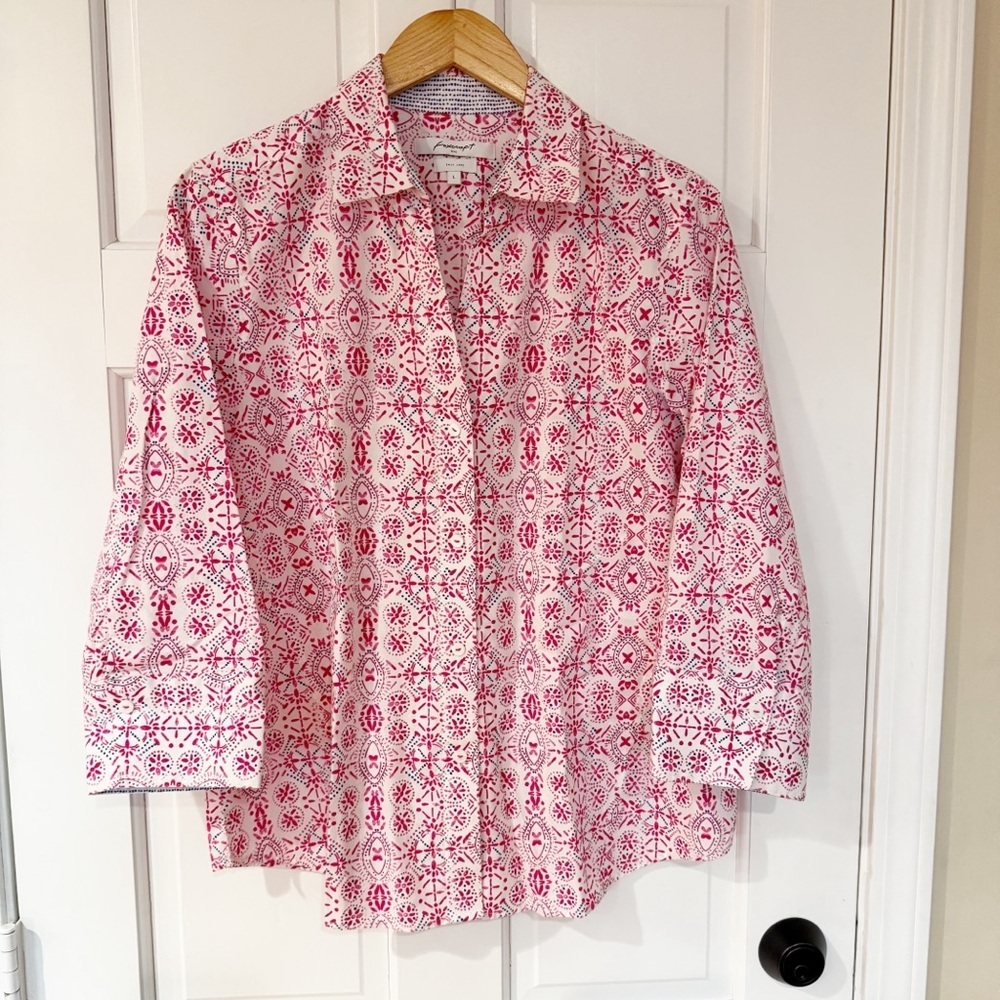 Foxcroft NYC Easy Care Poplin Button Front Stretch Blouse L